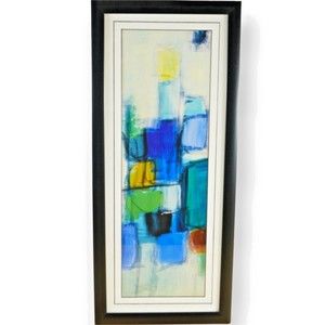 Framed Abstract Art Repro Print 9" X 21" From Bayside II Black Frame Wall Decor